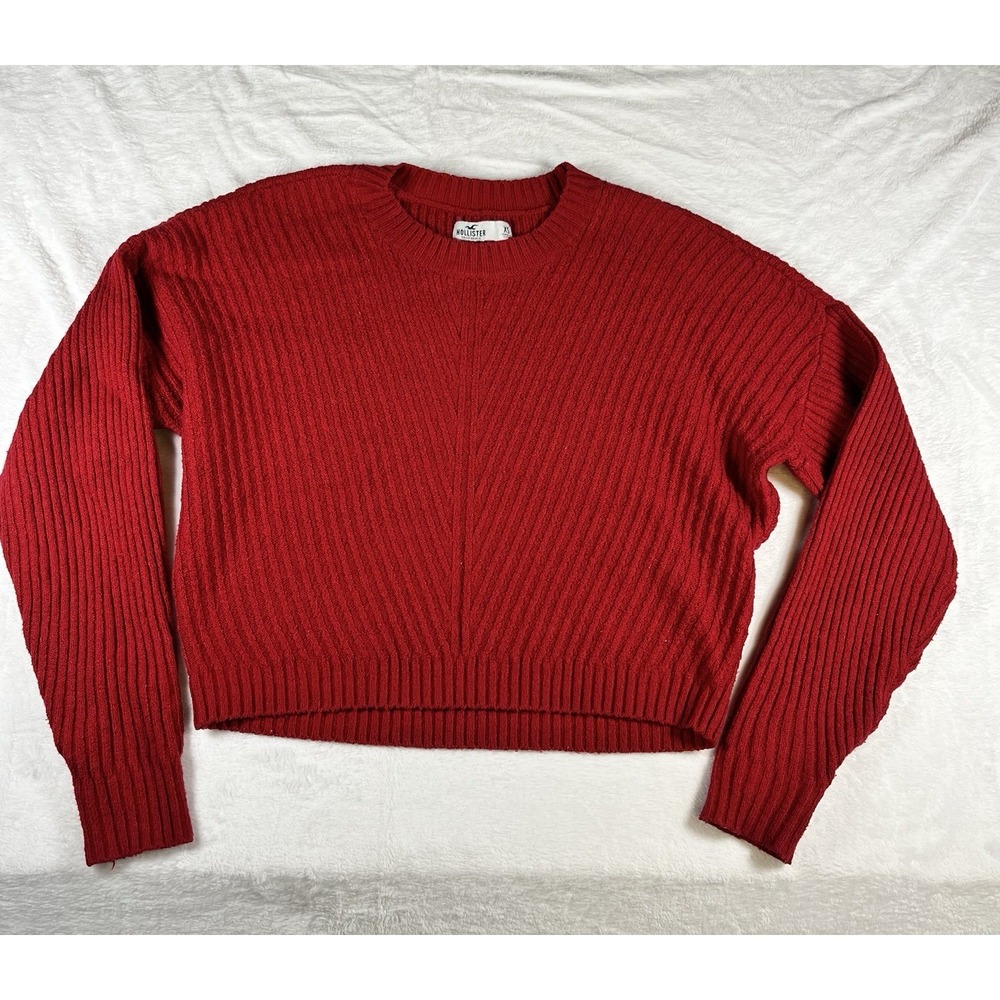 Hollister Red Ribbed Knit Crew Neck Sweater Jumper Cotton Blend Size XS Women's